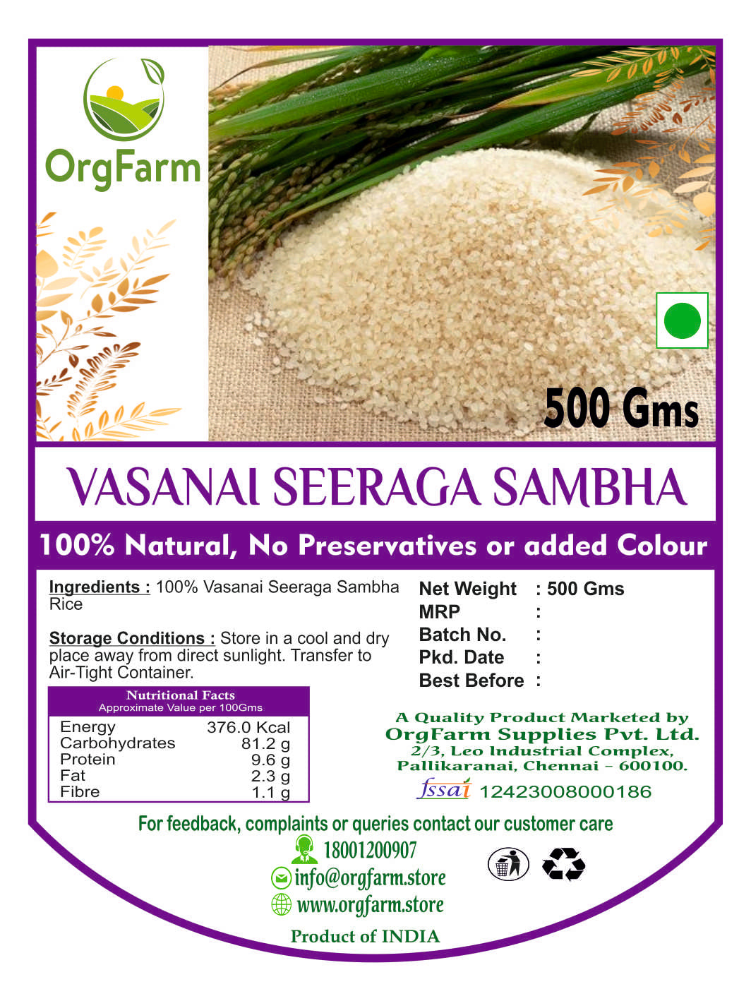 Vaasanai Seeraga Samba Raw Rice