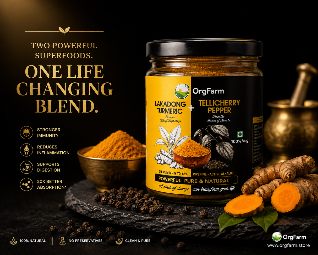 Lakadong Turmeric Powder + Tellicherry  Pepper powder - ORGFARM